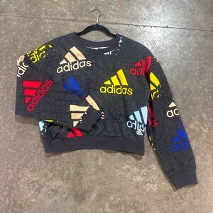 Adidas Multicolor Logo Print Crewneck Sweatshirt Women’s Medium Gray Pullover